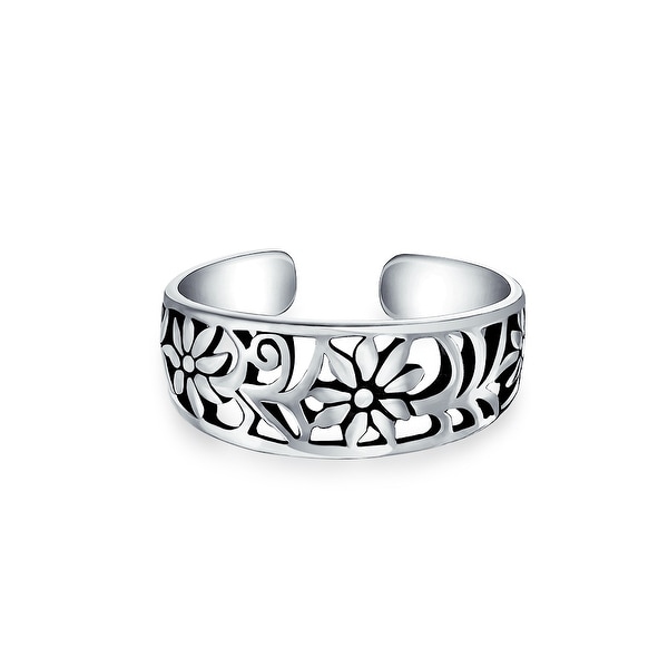 Flowers Craved Swirl Cut Out Filigree Midi Band Toe Ring For Women 925 Silver Sterling Mid Finger Adjustable