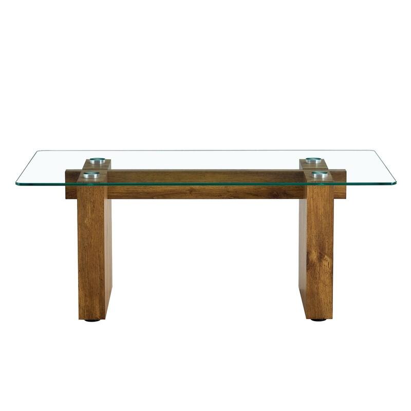 43.3" Length Tempered Glass Coffee Table with MDF Legs