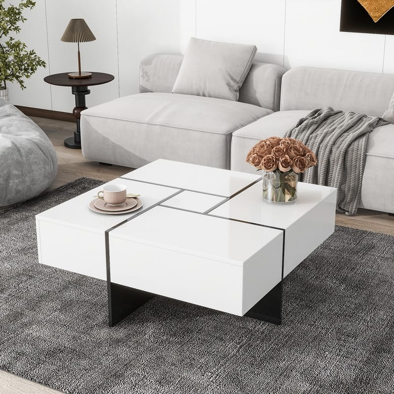 ON-TREND Unique Design Coffee Table with 4 Hidden Storage Compartments