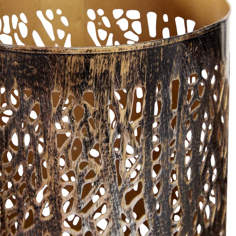 Metal Tree Decorative Indoor Outdoor Candle Lantern with Gold Interior - Set of 3 Gold or Bronze - Roche River Decor