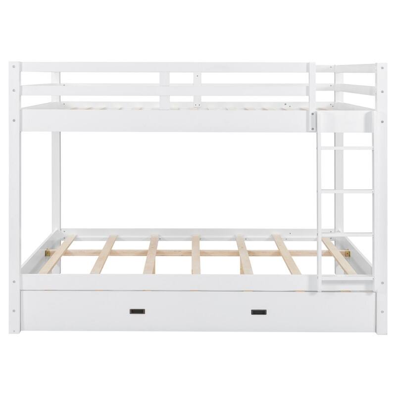 Modern Queen Size Bunk Bed with Ladder and Guardrail, Wood Kids Teens Bed Frame with Trundle Optional