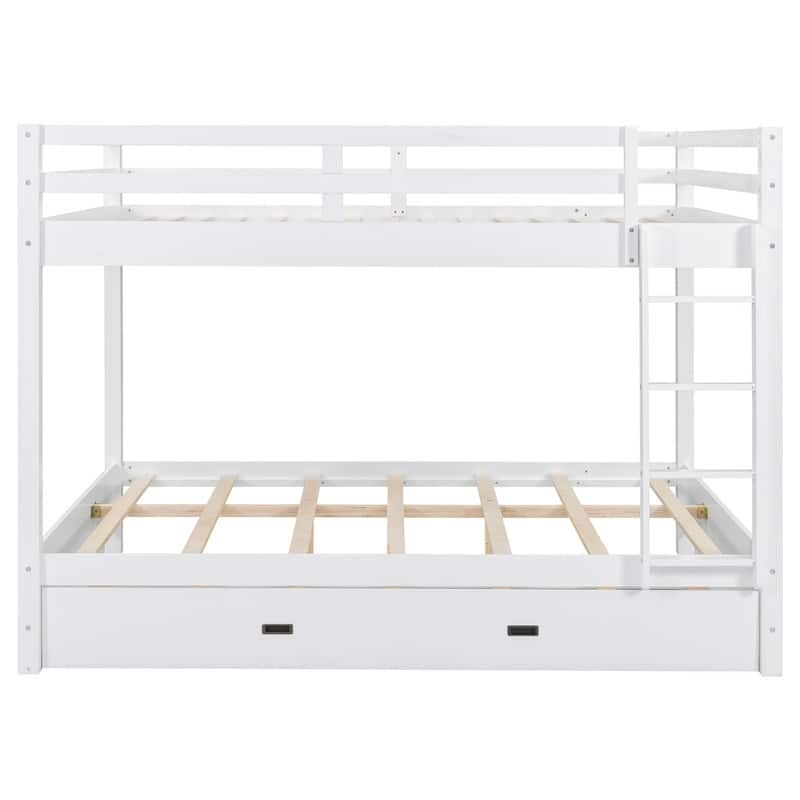 Queen Size Wood Bunk Bed with Ladder and Trundle