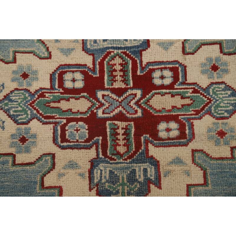 Light Blue Kazak Area Rug Hand-Knotted Wool Carpet - 5'6" x 7'4"