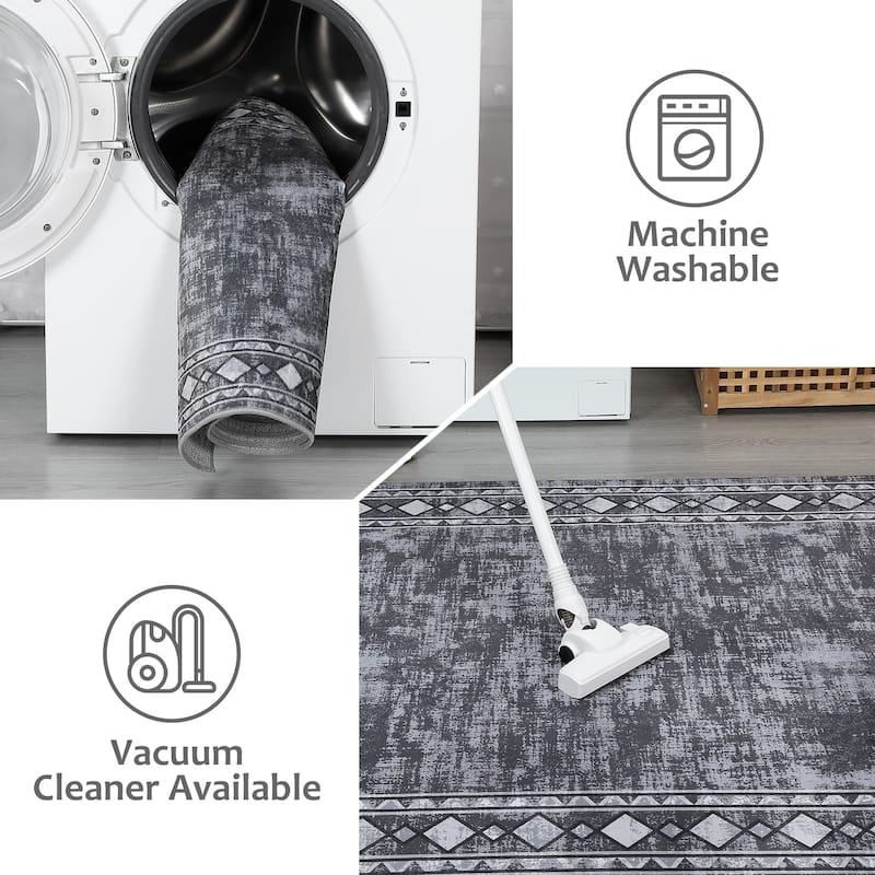 Garvee Machine Washable Rug Modern Bordered Area Rugs