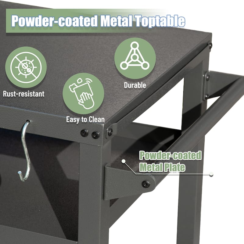 GDFStudio - Kendrick 3-Tier Outdoor Grill Table with Rolling Wheels and Multifunctional Prep Surface