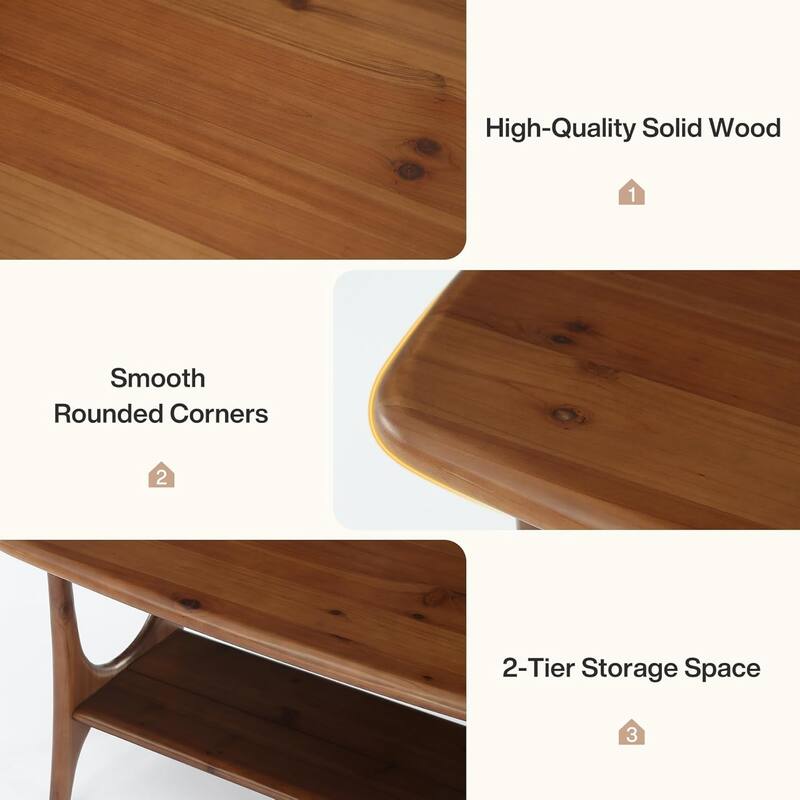 Solid Wood Coffee Table, 47.24-Inch Mid-Century Modern Rectangle Center Table