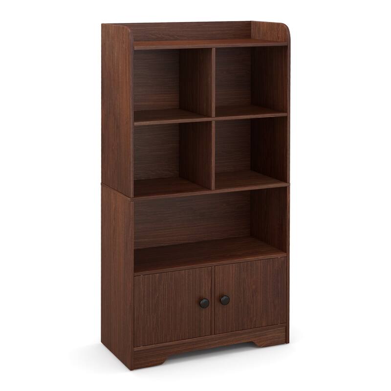 4 Tiers Bookshelf with 4 Cubes Display Shelf and 2 Doors - 23.5" x 11.5" x 47.5" (L x W x H)