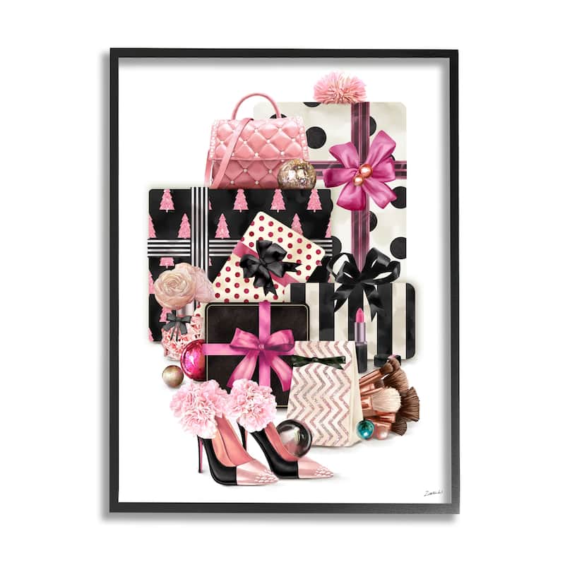 Stupell Fashionista Christmas Gift Stack Glam Style Accessories Framed Wall Art