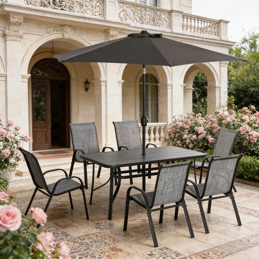 Sofucor 8 Pieces Patio Outdoor Dining Table and Chairs Set,with Umbrella,Furniture Set