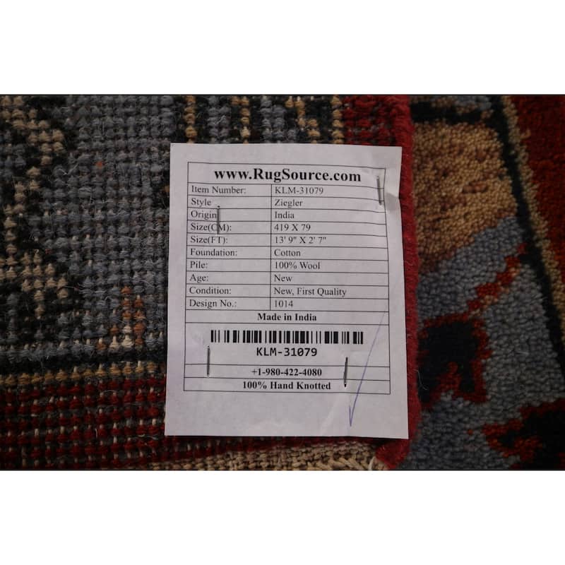 Animals Design Ziegler Oriental Runner Rug Hand-Knotted Wool Carpet - 2'7"x 13'9"