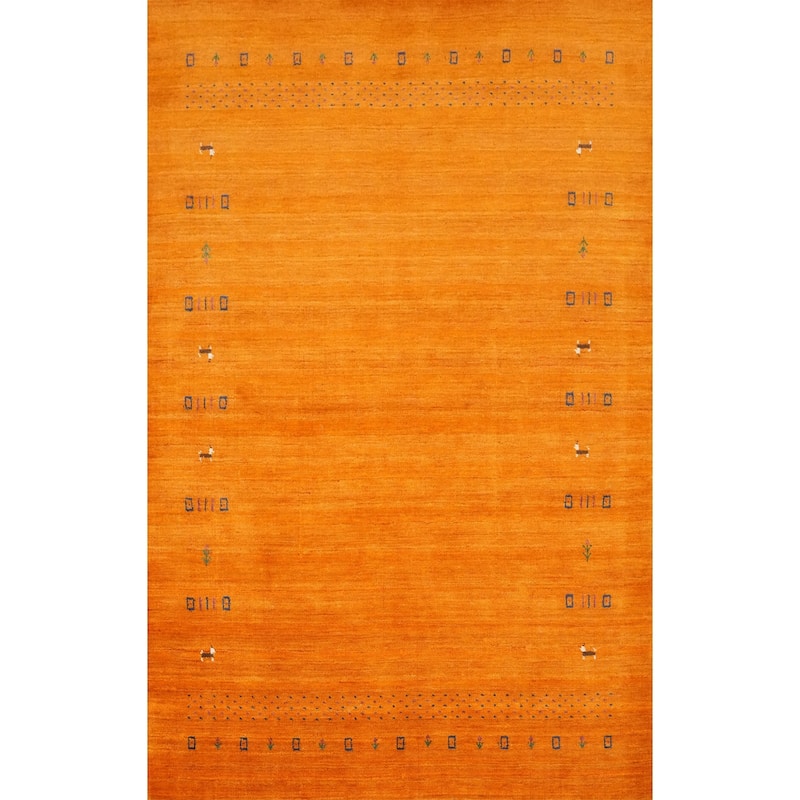 Hand Knotted Oriental 100% Wool Carpet Tribal Animal Pictorial Oranges & Rust Gabbeh Area Rug - 7' 8'' X 5' 2''