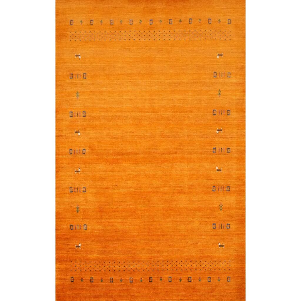 Hand Knotted Oriental 100% Wool Carpet Tribal Animal Pictorial Oranges & Rust Gabbeh Area Rug - 7' 8'' X 5' 2''