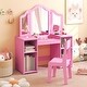 preview thumbnail 13 of 20, Kids Vanity Table and Chair Set with Removable Tri-Folding Mirror - 41" x 16" x 46"