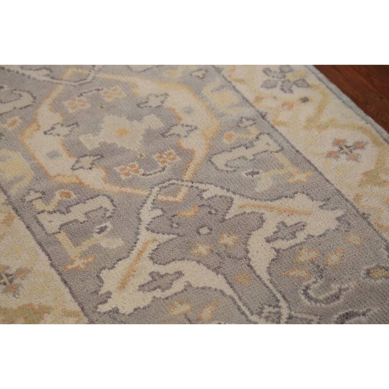 Gray Oushak Indian Runner Rug Hand-Knotted Transitional Wool Carpet - 2'8"x 9'10"