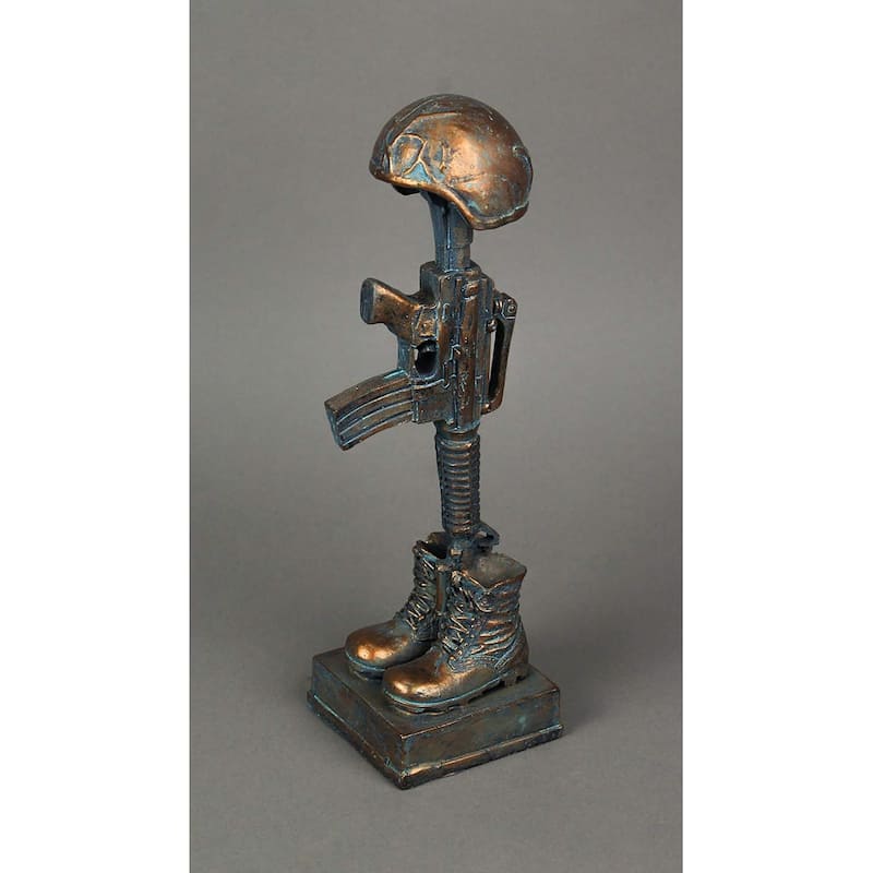 Antique Bronze Finish Battle Cross Fallen Soldier Helmet Boots And - 11.75 X 3.5 X 3.5 inches