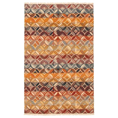 ECARPETGALLERY Flat-weave Bold and Colorful Red Wool Kilim - 5'1 x 7'10