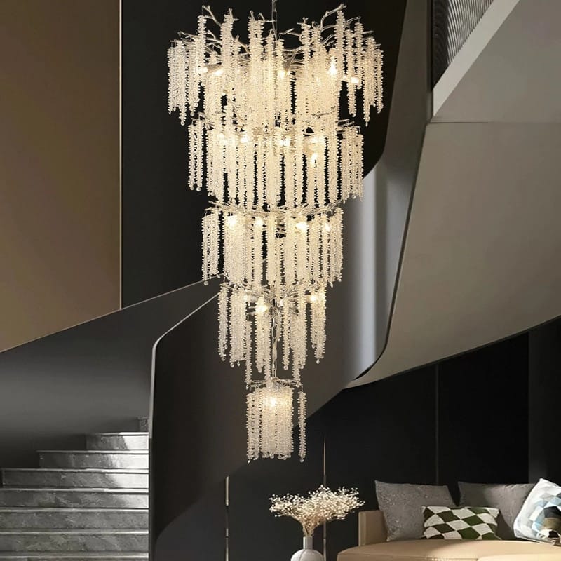 KAYLA 28-Lights Crystal Staircase Chandelier, Indoor Pendant Light, 118'' Modern High Ceiling Light, Height Adjustable - N/A