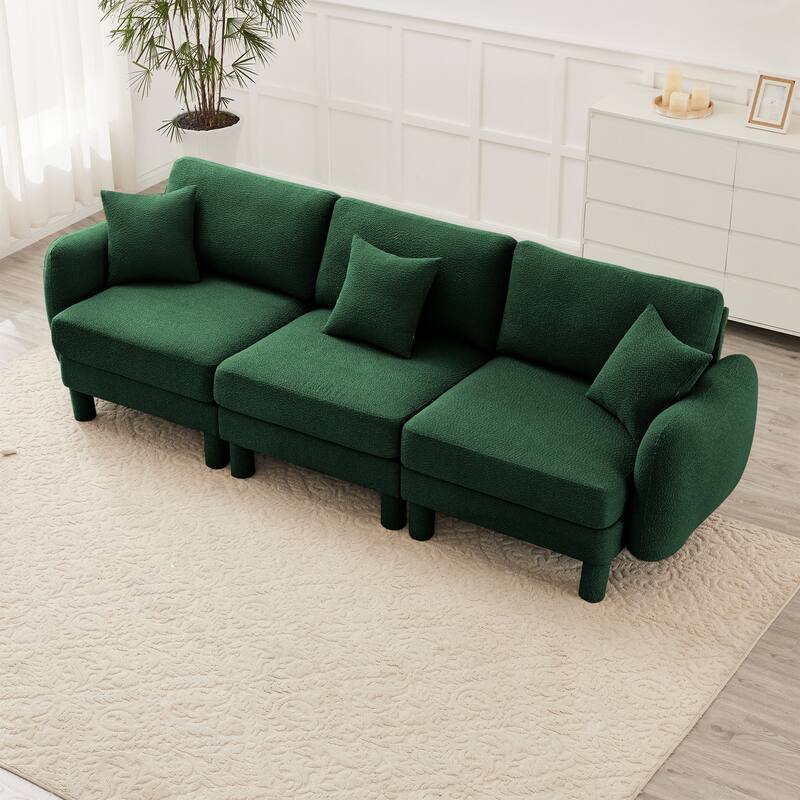 109.4" 3-Seater Modern Upholstered Sofa Couch, Deep-Seat Sectional Sofa with Shell-Shaped Armrests, Leisure Sofa for Living Room