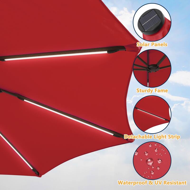 Clihome 15Ft Outdoor Solar Lights Rectangular Crank Market Umbrella, with Base