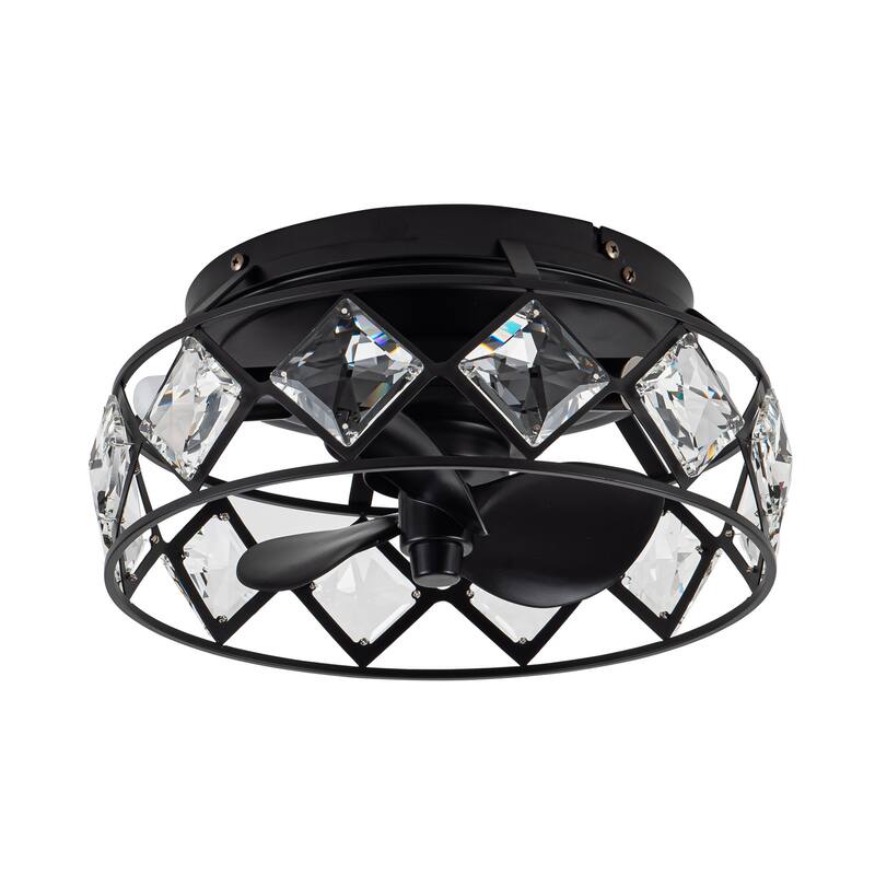 12.2" Black Small Caged Crystal Ceiling Fan Ceiling Light with Remote