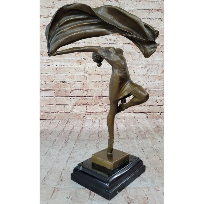 Aldo Vitaleh Dancing Girl Bronze Sculpture With Flowing Scarf