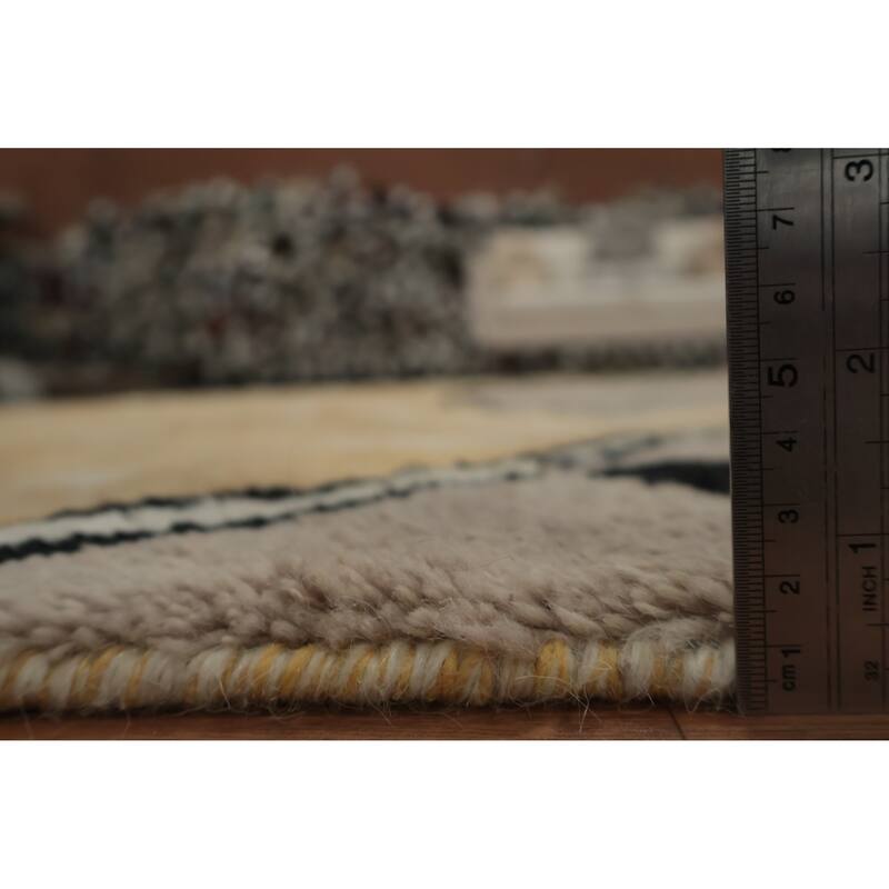 Hand Knotted Oriental 100% Wool Carpet Modern Geometric Yellow & Gold Moroccan Area Rug - 12' 1'' X 9' 1''