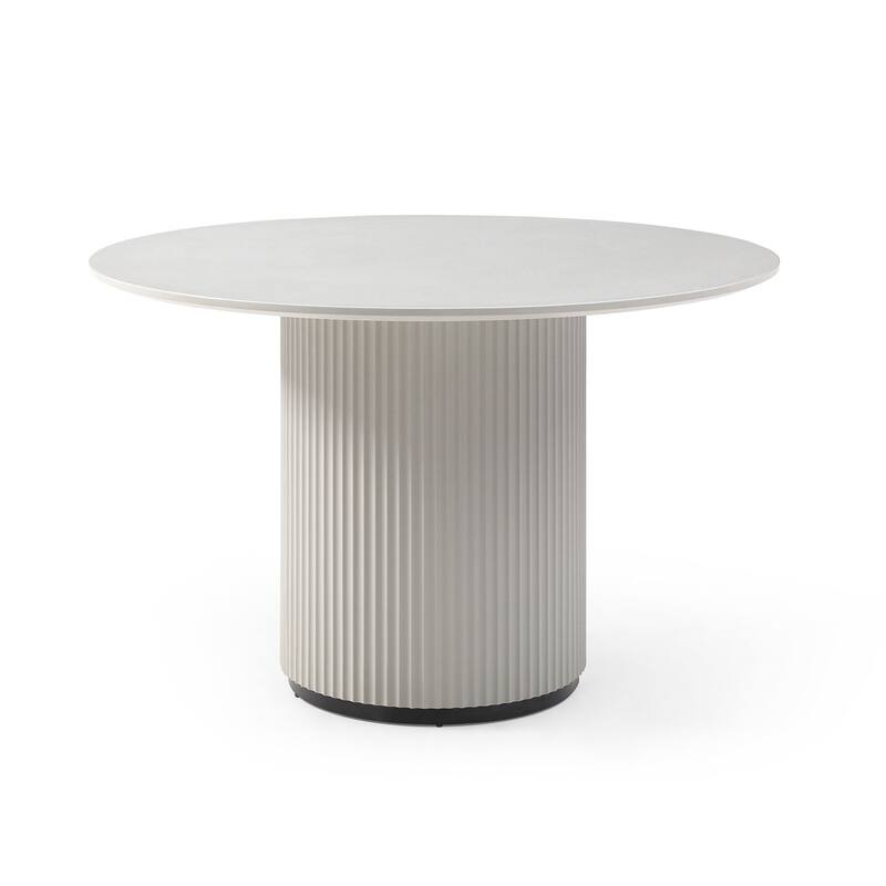 Modern Black Gray 4-6 People Round Dining Table with Roman Columns for Dining Room