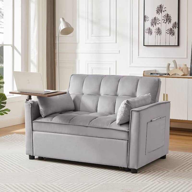 Velvet Loveseat Sofa Bed With 3 Adjustable Positions - Grey