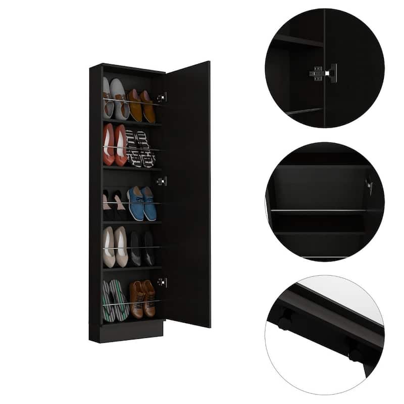 FM Furniture Ruan XL Shoe Rack with Mirror and 5 Interior Shelves