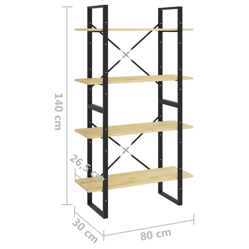 vidaXL 4-Tier Book Cabinet Black 31.5"x11.8"x55.1" Solid Pine Wood