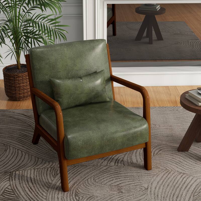 Mid-Century Modern Upholstered Accent Chair with Wood Frame