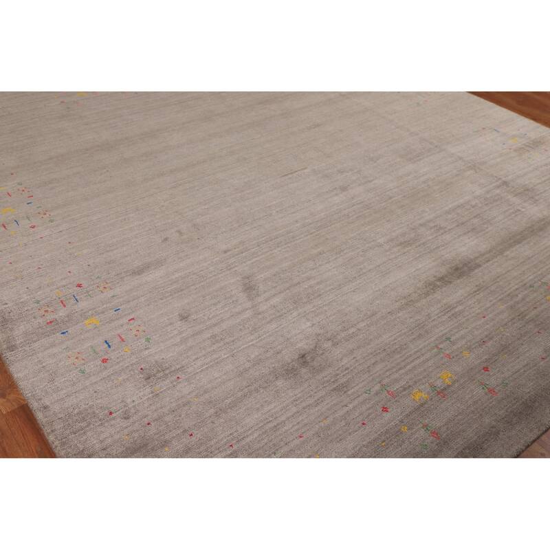 Earth Tone Gabbeh Indian Square Area Rug Silk Carpet - 8'2" X 8'5"