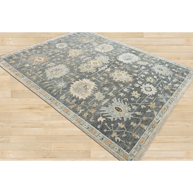 Oushak Wool Olive Green Traditional Hand Knotted Oriental Area Rug - 7' 11'' x 9' 9''
