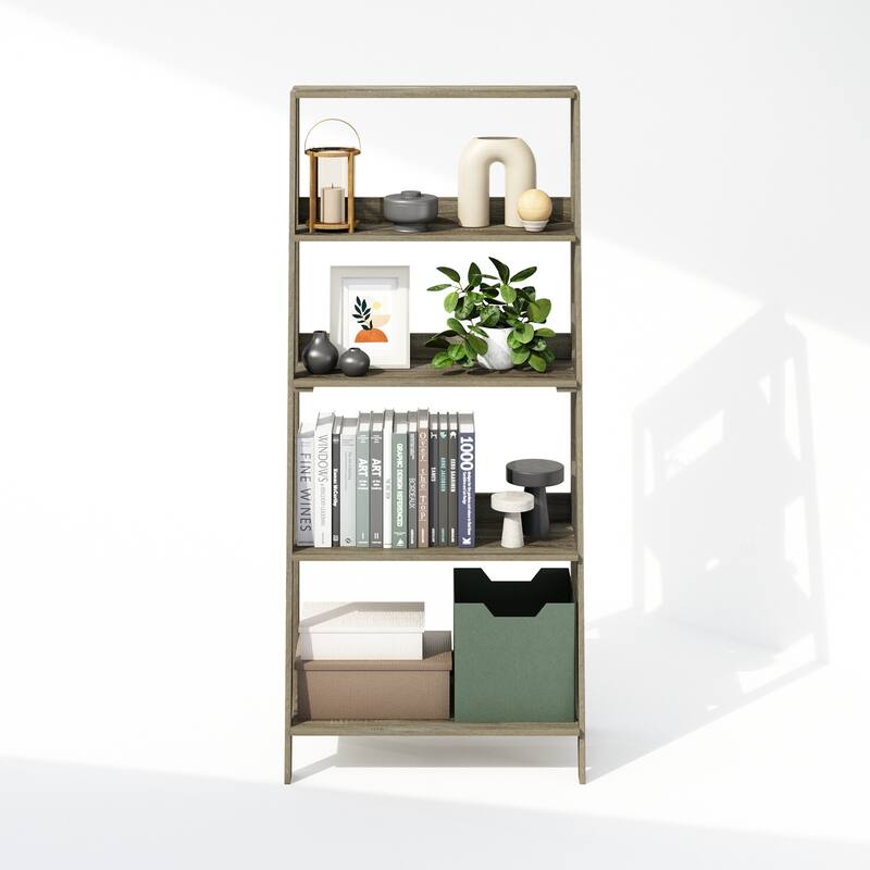 53.54 in. Tall Gray Oak Wood 5-Shelf Bookcase