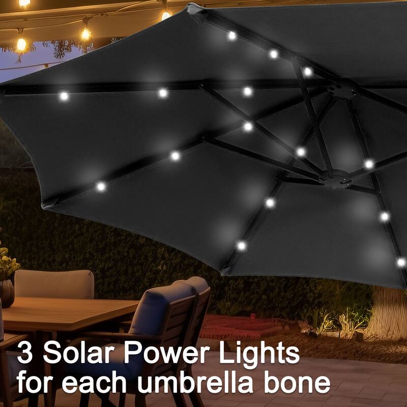 Ainfox 13ft Double-sided Patio Umbrella Solar LED Lighted Outdoor Martet Umbrella with Base