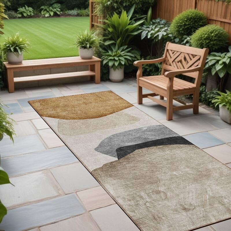 Namo Artistic Abstract Weather Resistant Classic Meets Modern Outdoor Rug - 8' Runner - Multi