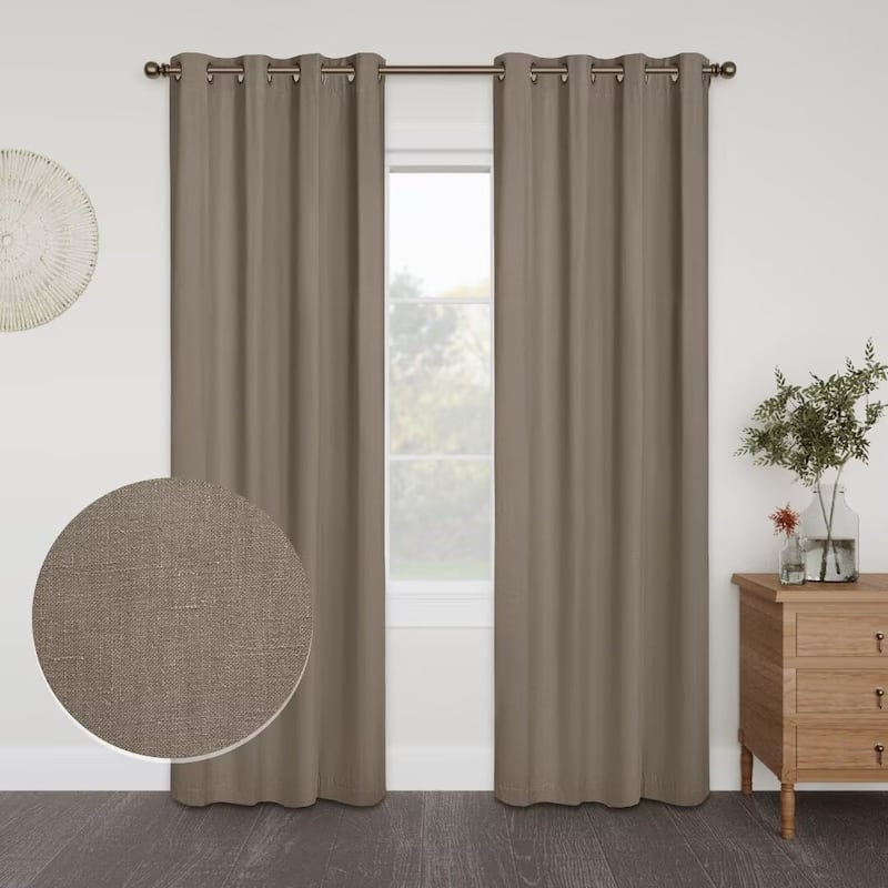 Linen Slub Blackout Grommet Curtain Pair(2 Panels) - 52"Wx84"L - Coffee