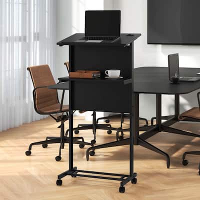 1/2 PCS Height Adjustable Rolling Lectern Table Mobile Laptop Cart