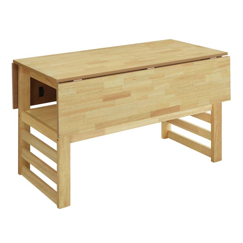 Extendable Wood Dining Table and Chairs Set Mid-Century Modern Dining Table and Chairs Set with 2 Drop Leaves and Storage Shelf