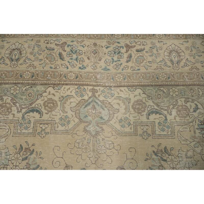 Hand Knotted Oriental 100% Wool Carpet Traditional Floral Beige & Ivories Tabriz Area Rug - 11' 8'' X 8' 1''