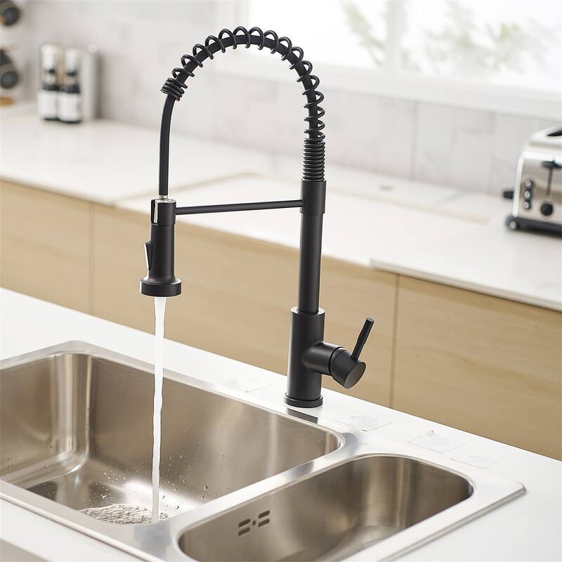 Single Handle Kitchen Faucet with Pull Down Sprayer Modern Single Hole Commercial Kitchen Sink Faucets Matte Black