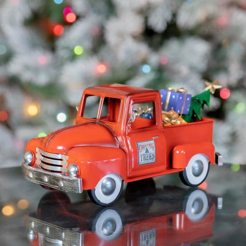 Metal Truck with Christmas Tree and Gifts in Glossy Red - 13.5"x6"x6" - 13.5"x6"x6" - Glossy Red