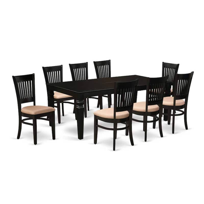 9-Piece Wood Dining Set - Black Kitchen Table with 8 Chairs - Renaissance Revival Style