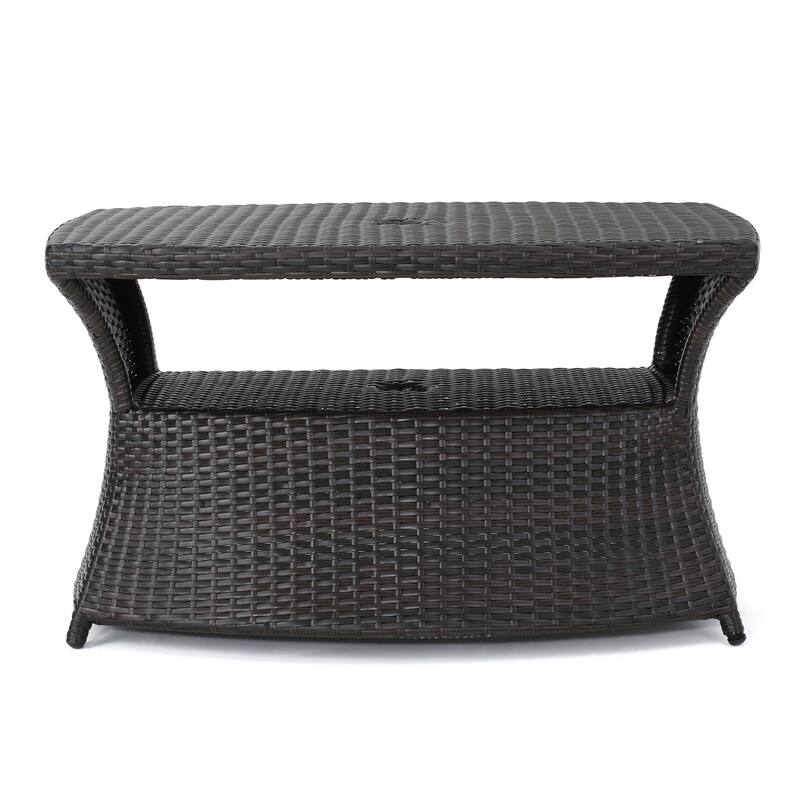 Berkeley Outdoor Wicker Side Table with Umbrella Hole by Christopher Knight Home - 19.5"H x 34"W x 22"D