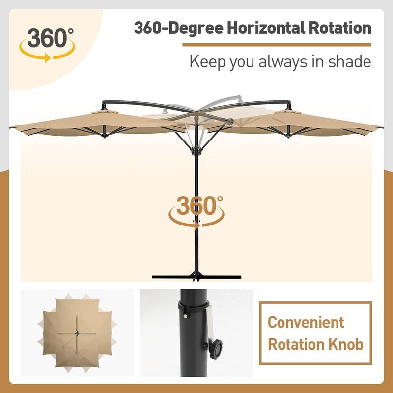 COSIEST 9 x 11.5 ft Cantilever Hanging Outdoor Umbrella w/360-degree Rotation
