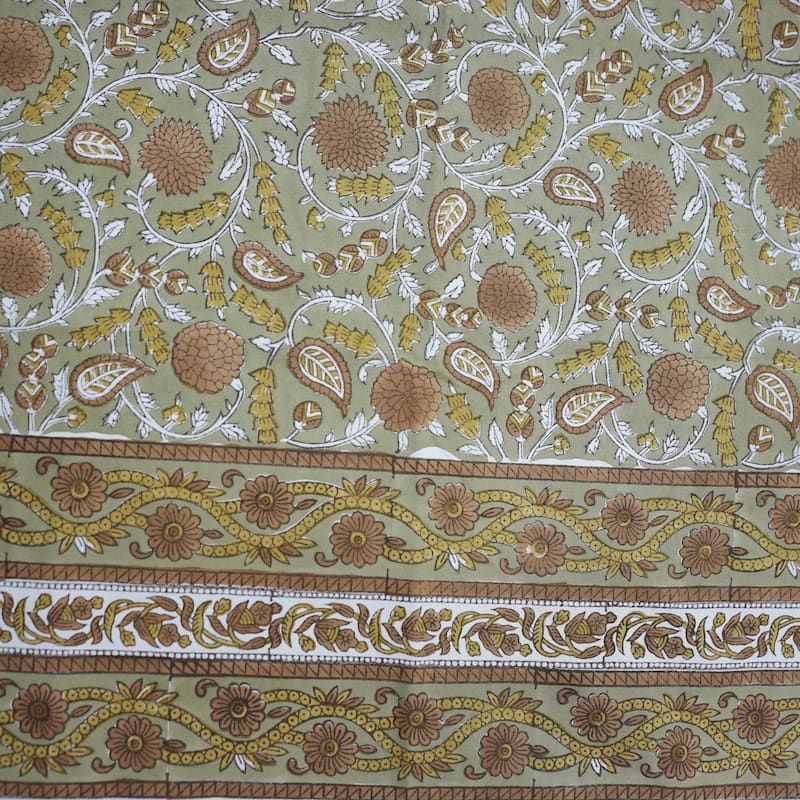 Fabdivine Handmade Block Print Cotton Brown Table Cover or Cloth Dining, Farmhouse & Kitchen Décor