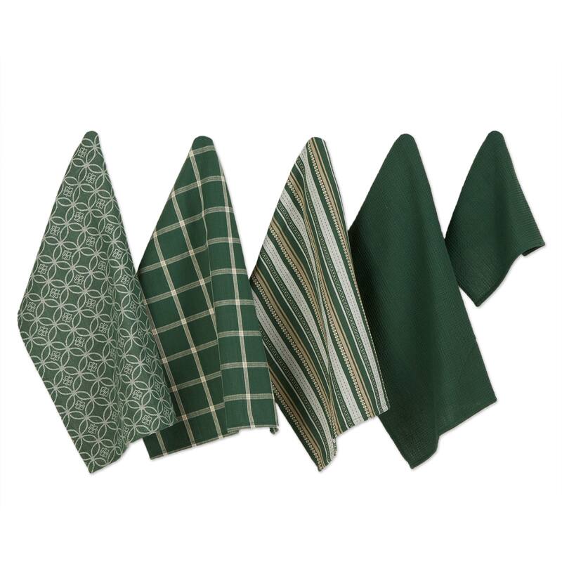 DII Assorted Kitchen Dishtowel & Dishcloths (Set of 5) - Dark Green