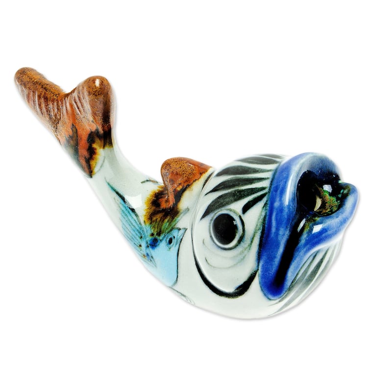 Novica Handmade Handy Fish Ceramic Pencil Holder - Blue