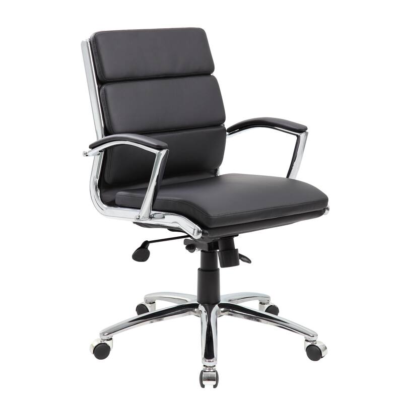 Dave Executive Swivel Armchair with Metal Chrome Finish, Black Vinyl