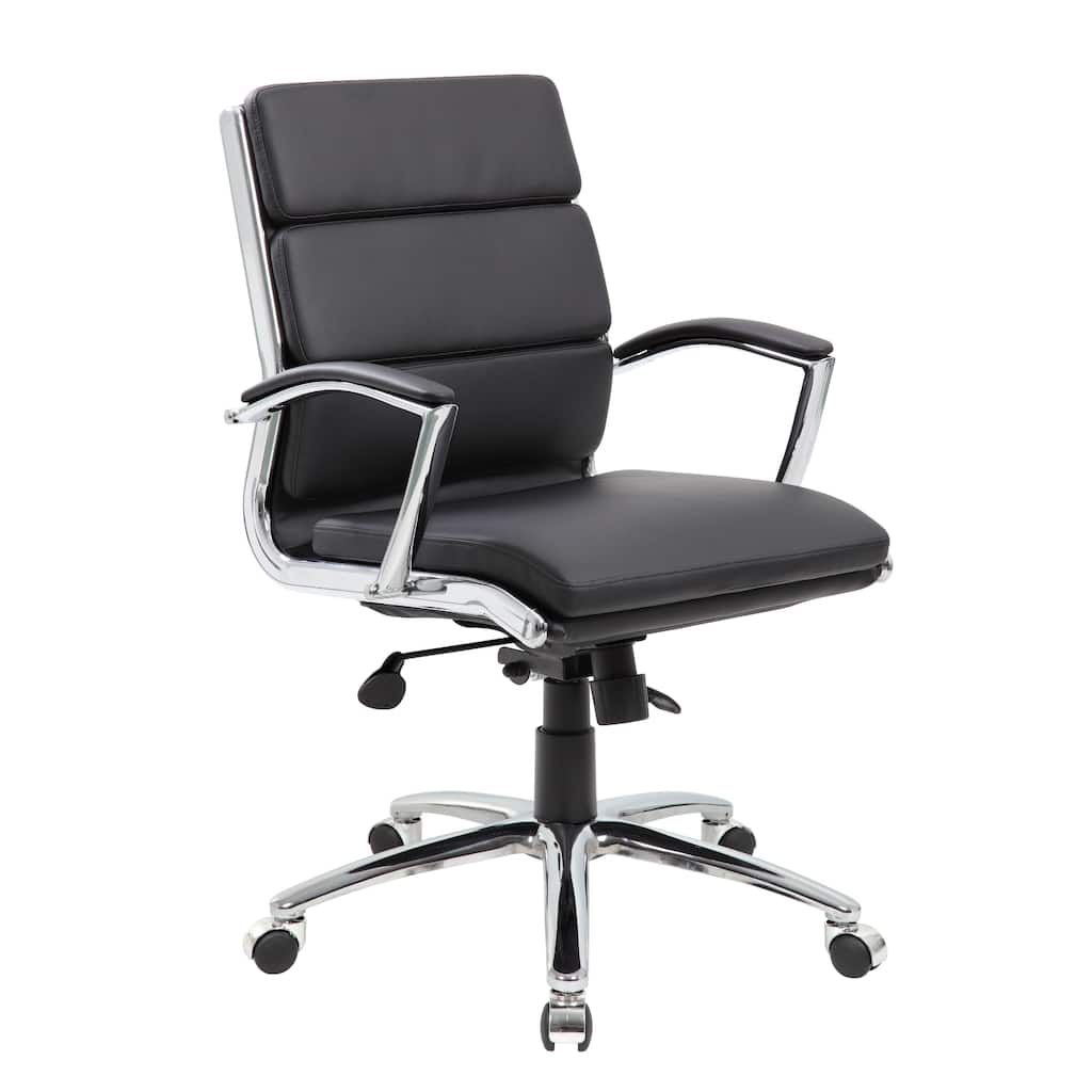 Dave Executive Swivel Armchair with Metal Chrome Finish, Black Vinyl